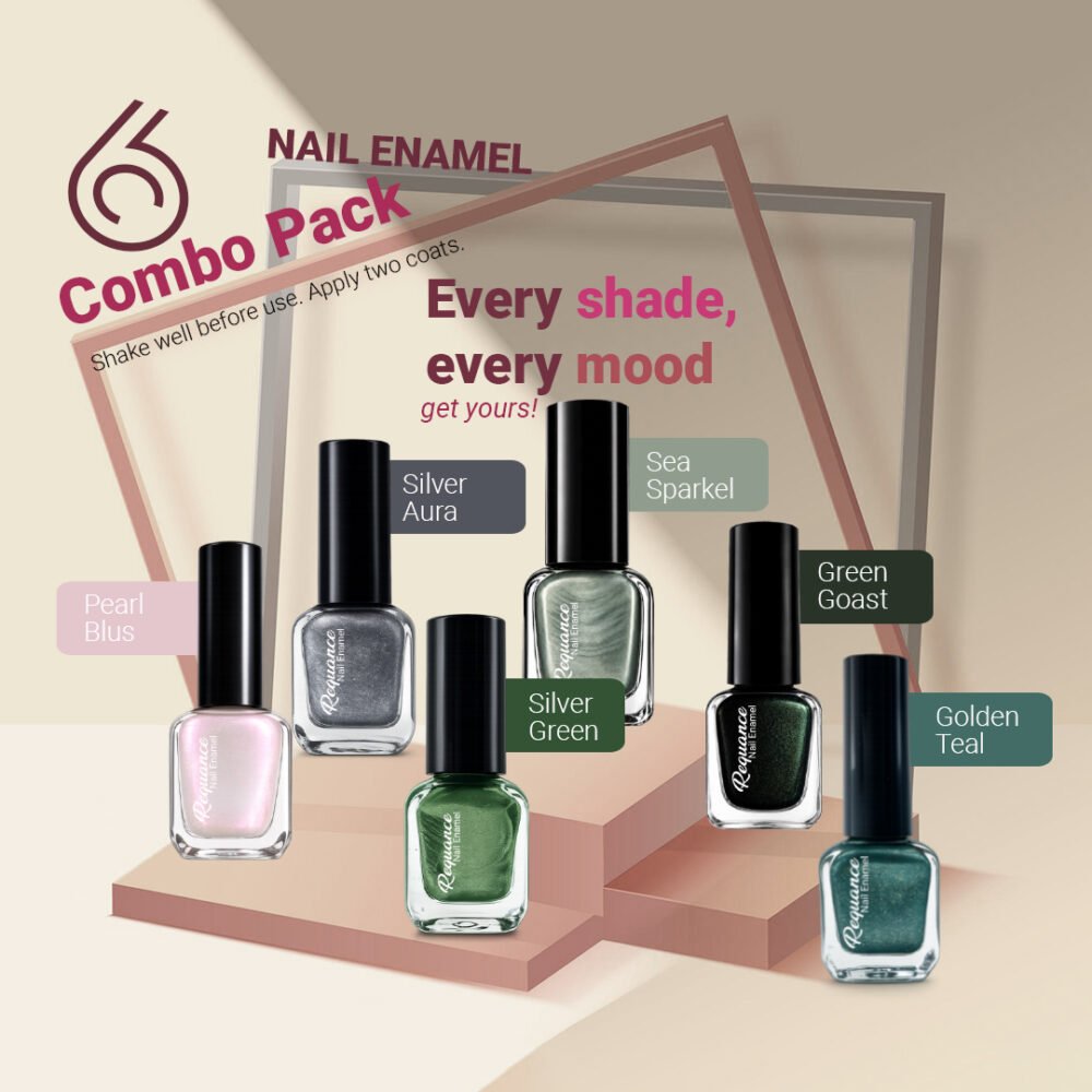 REQUANCE Nail Enamel Combo Pack of 6 – Long-Lasting, Quick-Dry Shades